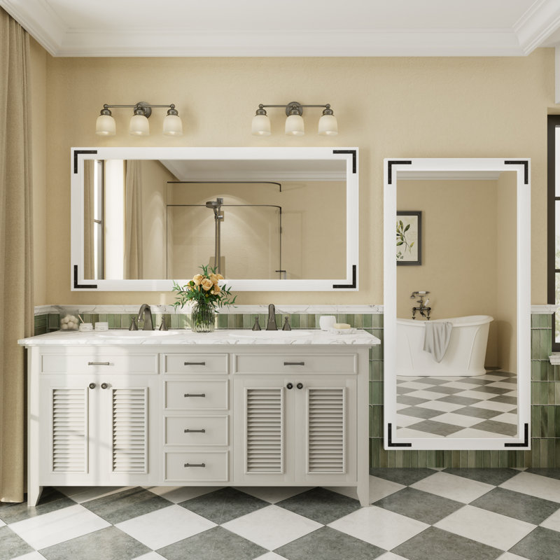 Amara Rustic Farmhouse Solid Wood Framed Tempered Glass Wall Mirror with 5-Year Warranty, 60" x 30", White