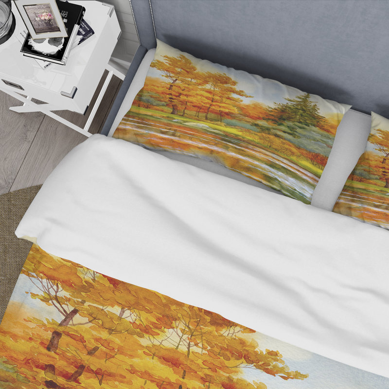 Ensemble de housse de couette Autumnal Forest By The Lake Side III - Lake House