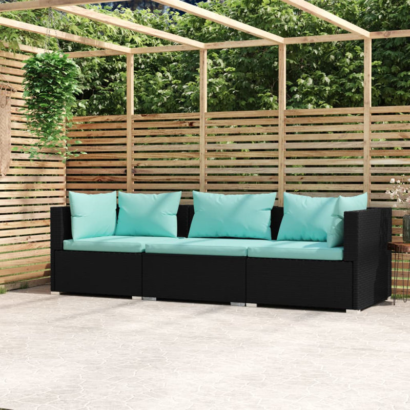 27.6" Wide Square Patio Sofa with Cushions, Aqua, Black