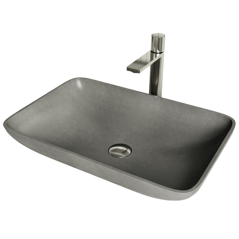 Lavabo de salle de bain rectangulaire en béton avec robinet H 12 po L 22 po x l 15 po x H 5 po BrightonLorca