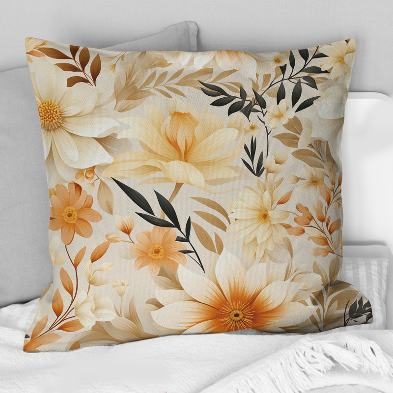 Coussin décoratif doux à motif de fougères brun chaud et doux I, H 16 po x l 16 po