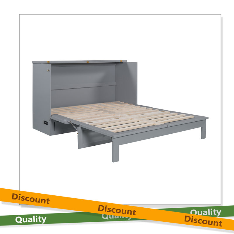 Murphy Bed With Large Drawers, Gray, Queen