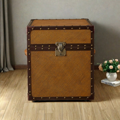 Small Yellow Retro Distressed Fabric Accent Trunk