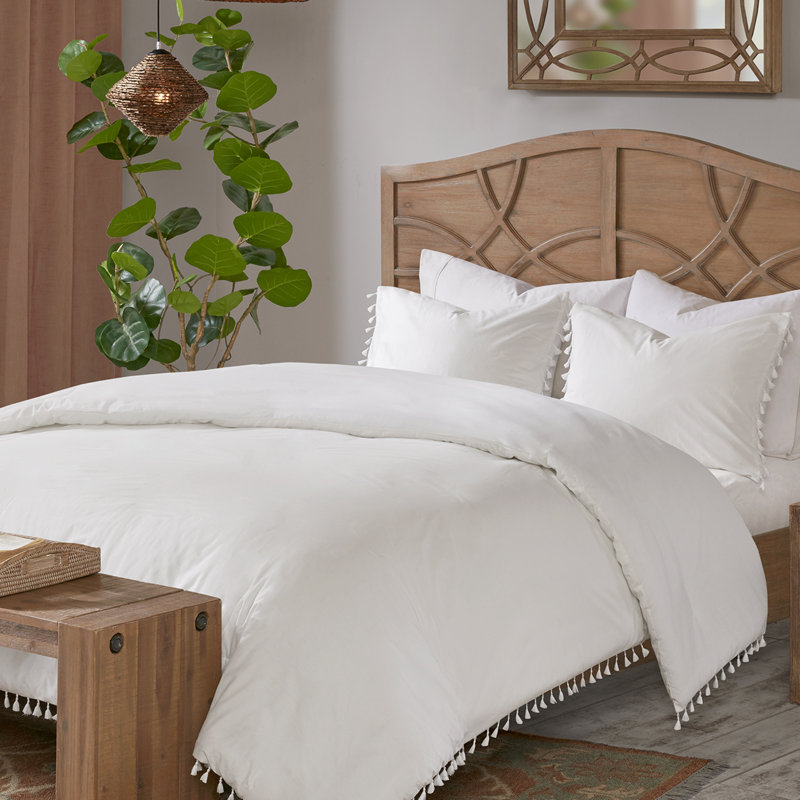 Ensemble de housse de couette Lillian, Housse de couette double / grand + 2 taies décora, Blanc