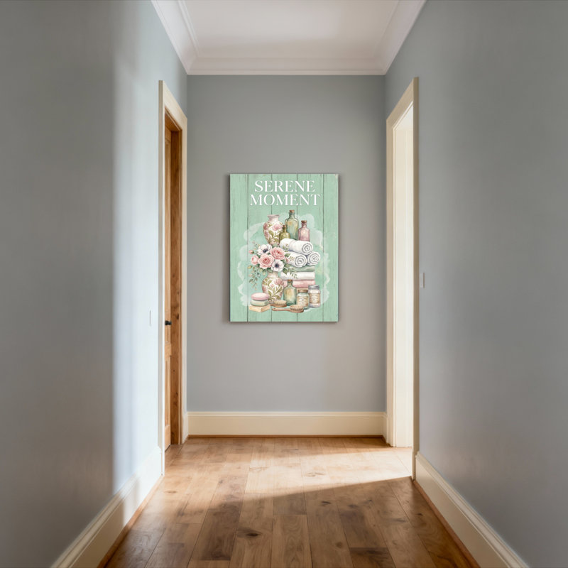 Ensemble de 1 tableau sur toile tendue « Moment serein » avec éléments floraux et spa, H 18 po x l 12 po