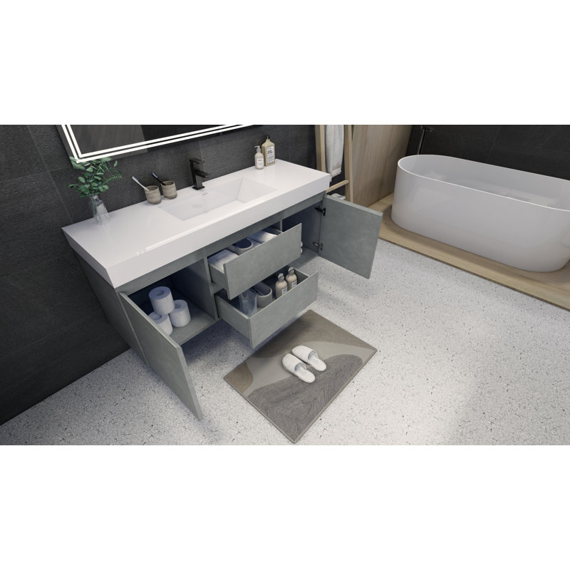Mitul 58.75'' Single Bathroom Vanity with Acrylic Top, Cement Gray