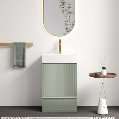 Armoire autoportante rayée 20 po, meuble-lavabo moderne, un lavabo, rangement flexible, lavabo en céramique blanche, quincaillerie