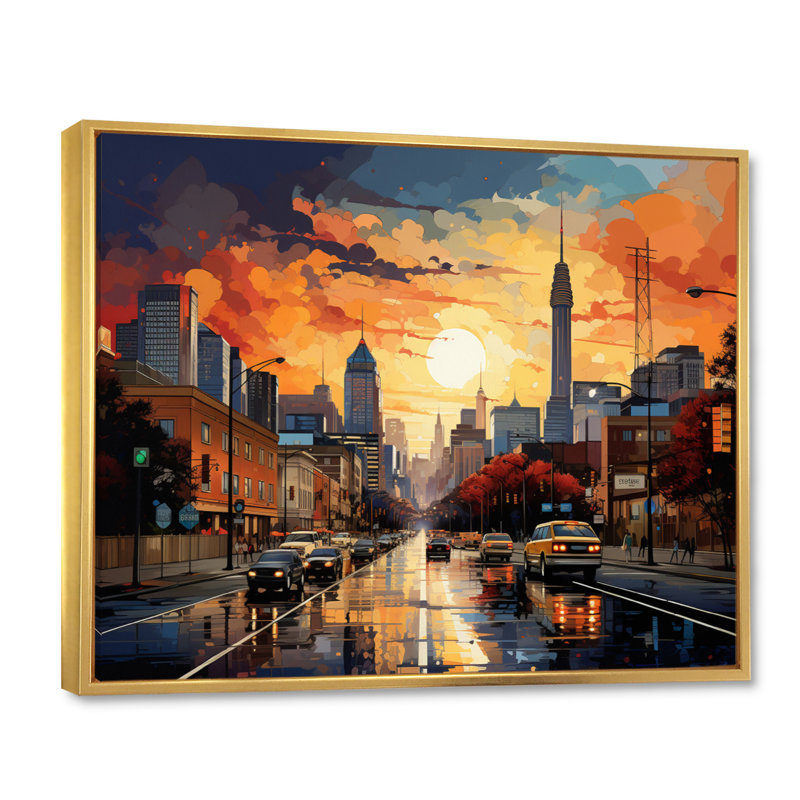 Atlanta Popart Landscape VI, reproduction d'art sur toile, H 24 po x l 32 po x P 1 po, Cadre flottant doré