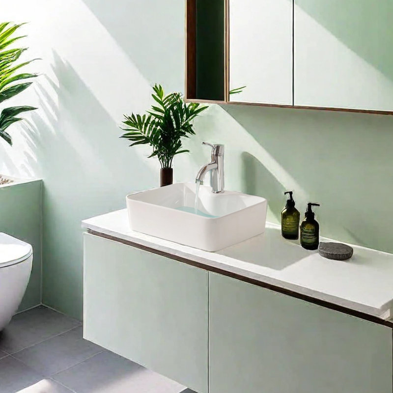 19" White Ceramic Rectangular Vessel Bathroom Sink