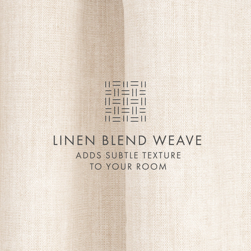 100% Blackout Textured Linen-Blend Grommet Curtain Set, Ivory, 50" W x 84" L
