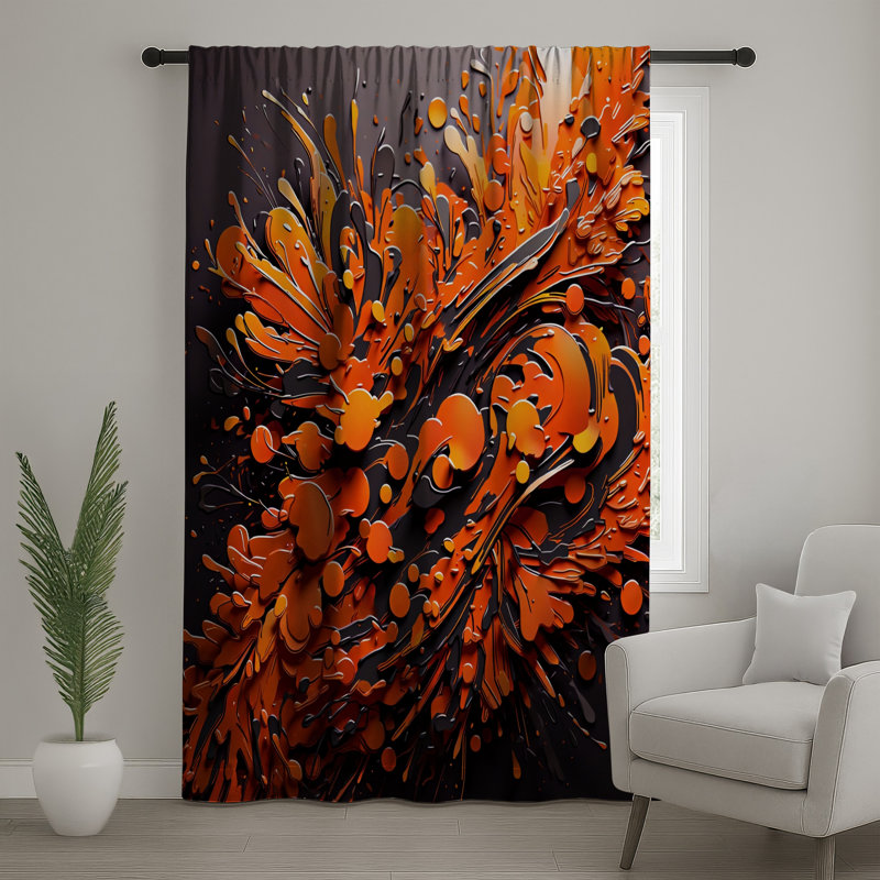 Rideaux de fenêtre abstraits orange, éclaboussures et voilages occultants - 1 panneau, 50 po x 80 po - 1 panneau, Transparent
