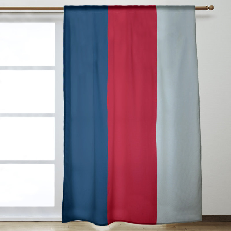 Mississippi Rebellion Window Striped Room Darkening Rod Pocket Single Curtain Panel, Navy Blue/Red/Silver
