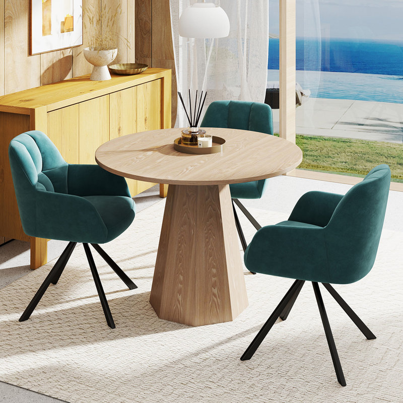 Ensemble de tables de salle à manger rondes de style Mid-Century avec chaises pivotantes, Brun, 4 pièces: table, 3 chaises
