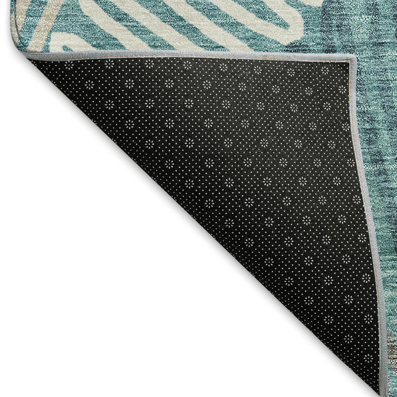 Premium Machine Washable Prisco Teal Rug, Rectangle 2'6" x 3'10"