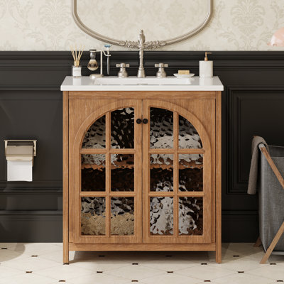 Meuble-lavabo vintage rétro avec lavabo en céramique et portes à fermeture en douceur pour un rangement élégant