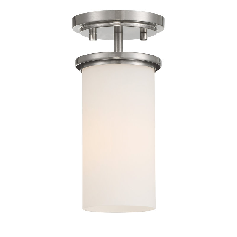Luminaire suspendu cylindrique à 1 lumière Ashten, Nickel brossé, Givré