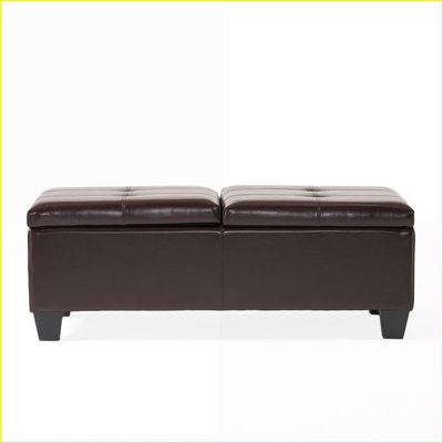 Repose-pieds avec rangement à double ouverture, cuir reconstitué classique pour le salon | Bois | Noir