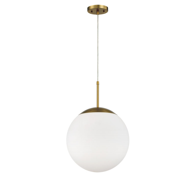 Luminaire suspendu sphère 1 lumière Jason-John, Blanc givré, Laiton satiné, H 136,91 po x l 13,98 po x P 13,98 po