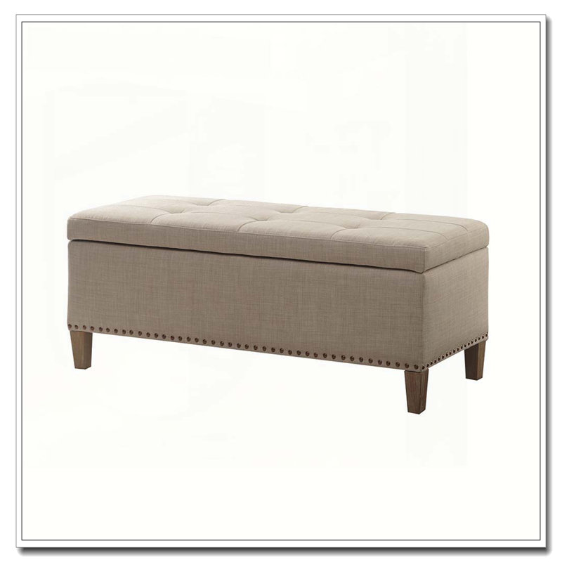 Tufted Top Soft Close Storage Bench, Light Gray