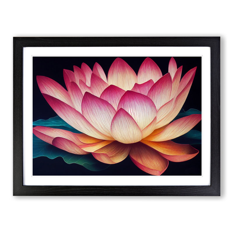 Sumptuous Lotus Flower - Single Picture Frame Painting, 46cm H x 64cm W x 2cm D, Black