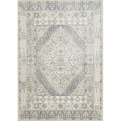 Bungalow Rose Atenas Hand Loomed Wool and Viscose Traditional Grey Area Rug