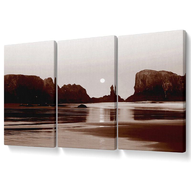 Chocolate Ocean Rocks Canvas 3 Panel Set, 121.9cm H x 243.8cm W