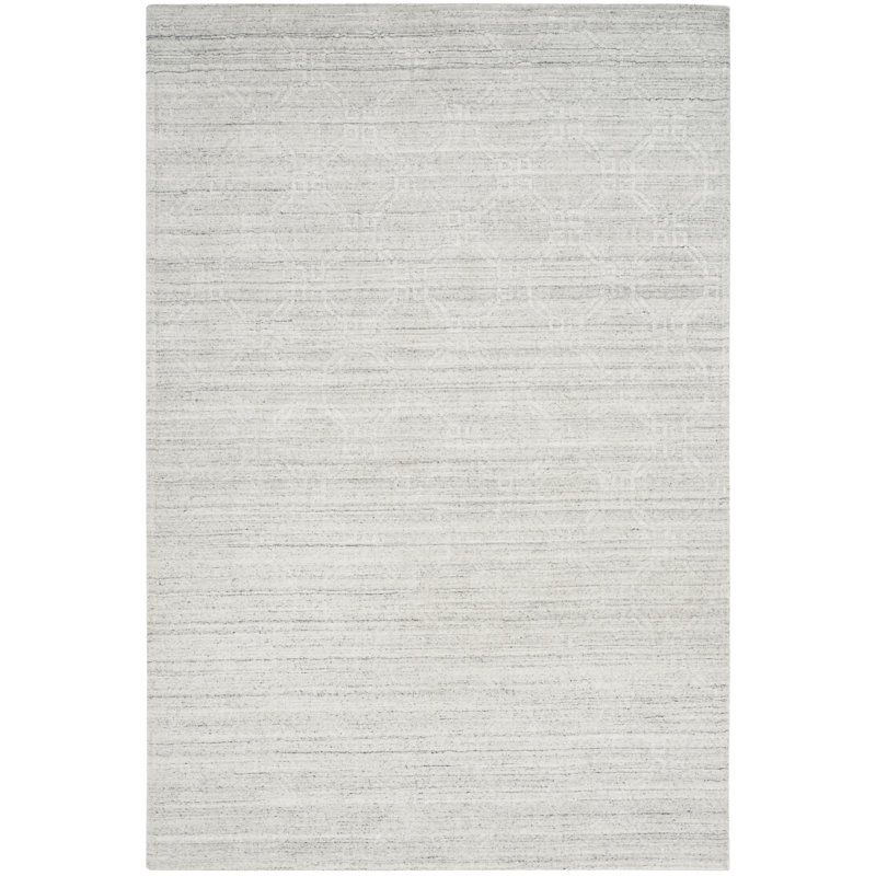 Winsett Loom Knotted Viscose/Wool Geometric Rug in Light Gray, Rectangle 9' x 12'