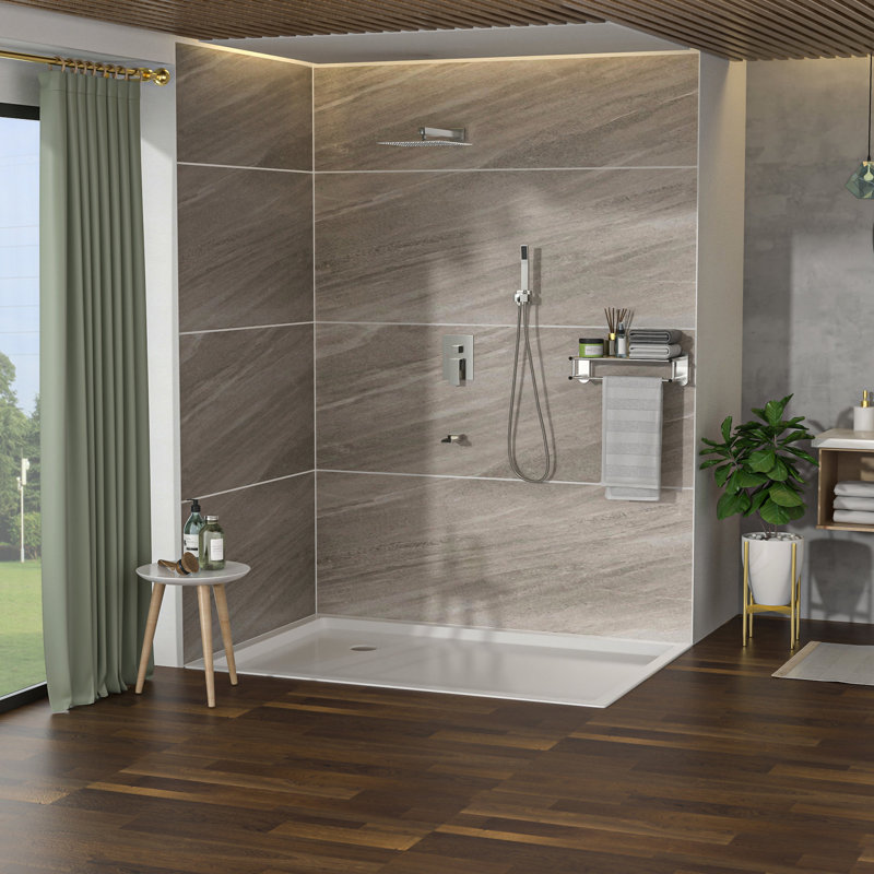 Douche carrée murale de 10 pouces en nickel brossé - douchette cascade, 3 fonctions, douche de pluie, ensemble de douchette à main en nickel, douchette