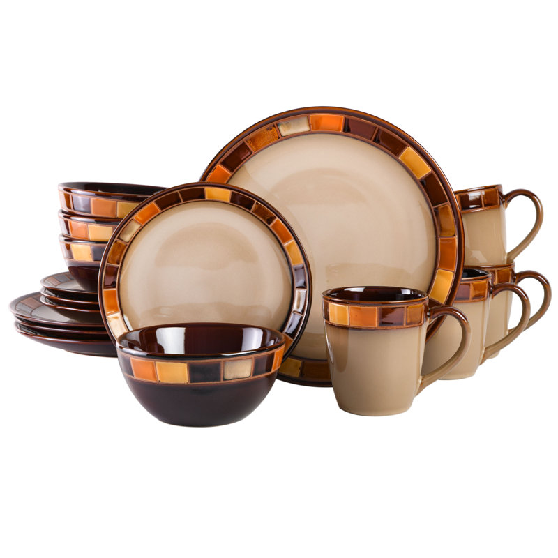 Casa Estebana Brown and Beige Ceramic Dinnerware Set, Service for 4