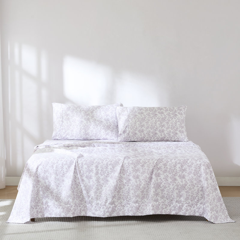 Ensemble de draps pivoine mauve, Ensemble de draps pour lit double avec 4 taies d'o