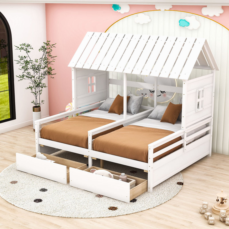 Lit plateforme simple avec tiroirs Creagh, Blanc