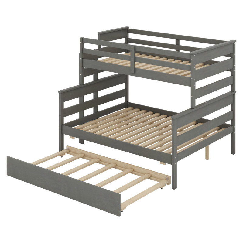 Lit superposé en bois avec lit gigogne, Gris
