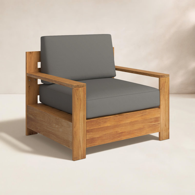 Chaise en teck Miguelina avec coussins Sunbrella, Gris anthracite Sunbrella®, Naturel sablé
