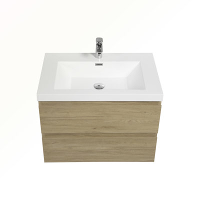 30" Floating Bathroom Vanity with Sink, Modern Wall-Mounted Bathroom Storage Vanity Cabinet with Resin Top Basin and Soft Close Drawers, Glossy White