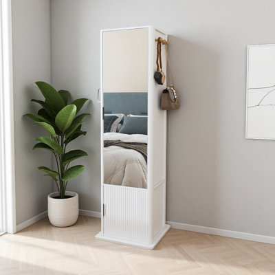 360° Rotating Makeup Cabinet, Jewelry Cabinet With A Full-Length Mirror, Standing Storage Cabinet With A Coat Rack