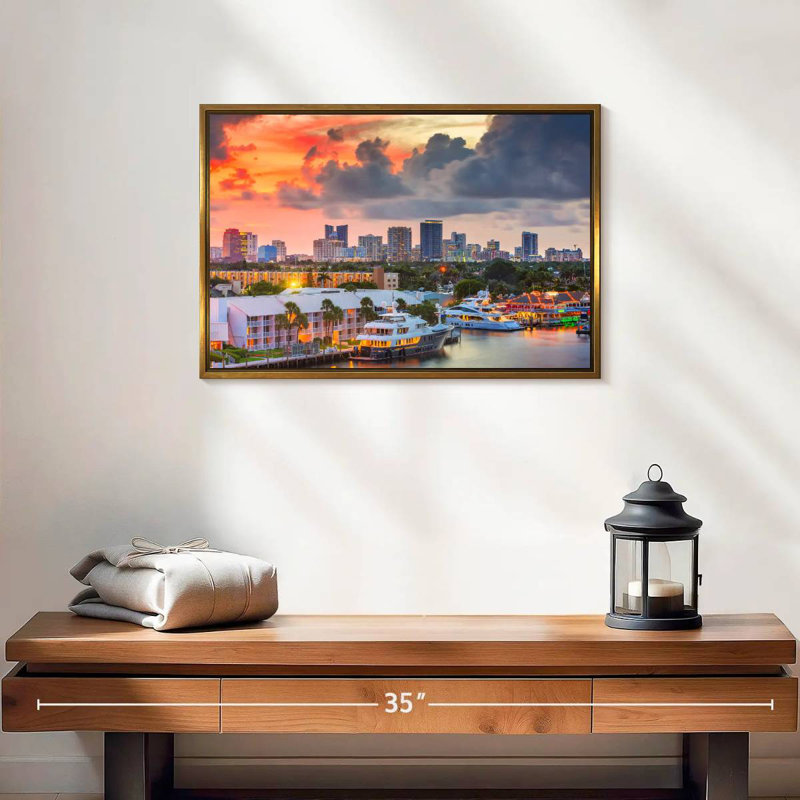 Fort Lauderdale en Floride, Cadre flottant doré, 19 po x 13 po