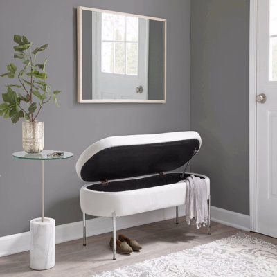 Banc contemporain en métal chromé et similicuir blanc