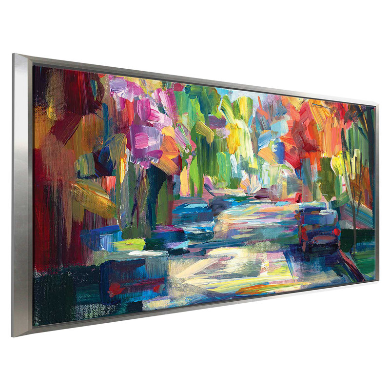 Joyaux du matin - peinture encadrée sur acrylique, Cadre flottant argent, H 39,5 po x l 63,5 po x P 2 po
