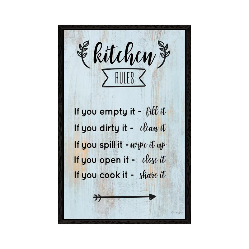 Kitchen Rules - Print on Canvas, 101.6cm H x 66.04cm W x 3.81cm D, Black Floater Framed