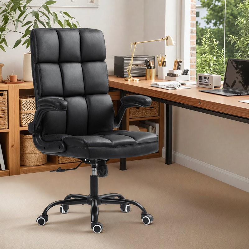 Fauteuil de direction en cuir avec accoudoirs rabattables réglables, Brun