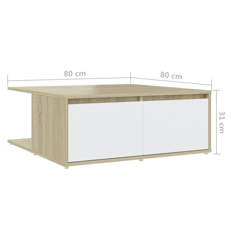 Allesandro Solid Coffee Table with Storage, Sonoma Oak/White