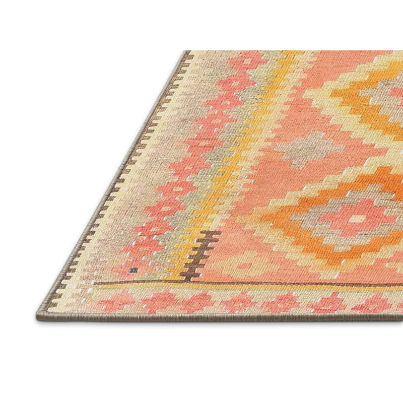 Tapis rose/jaune contemporain, Rectangle 2 pi x 5 pi