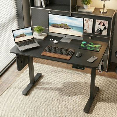 40" Electric Standing Desk In Sleek Black - Modern Ergonomic Height Adjustable Computer Desk With Memory Preset & Headphone Hook