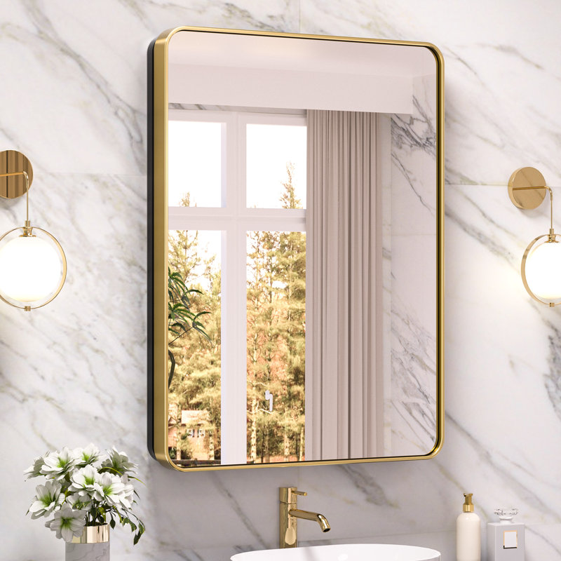 Gervon Rectangle Recessed Medicine Cabinet with Adjustable Shelves, 32" H x 24" W x 5" D, Gold
