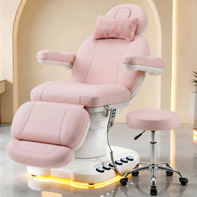 Table de massage électrique à 3 moteurs avec tabouret, hauteur et dossier réglables, station de charge intégrée et lumière DEL, pour le spa, le visage et le salon