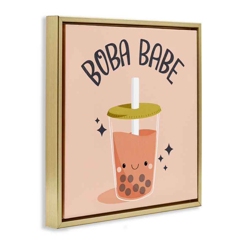 Cadre flottant Boba Babe Bubble Tea, design par Sarah Hickman, H 25 po x l 25 po, Cadre flottant métallique doré