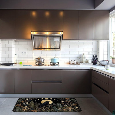 Mystical Raven Moon Forest Kitchen Rugs, Soft Flannel Kitchen Mats Non Slip Floor Runner, 24 x 36 in