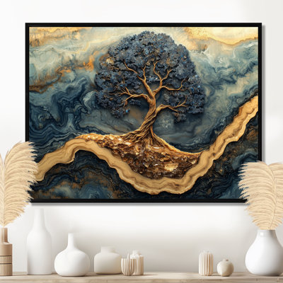 Blue Gold Tree Of Life In A Forest Landscape - Tree Of Life Framed Prints