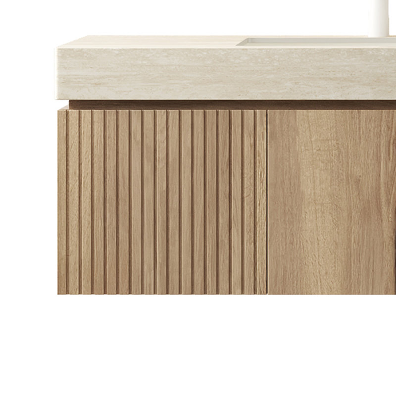Meuble-lavabo de salle de bain avec lavabo, armoire de rangement murale en contreplaqué avec tiroir et 2 portes, comptoir à motif de travertin avec lavabo Roma