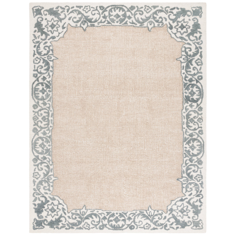 Ebony Hand Tufted Wool/Cotton Southwestern Rug in Ivory/Grey, Rectangle 8' x 10'